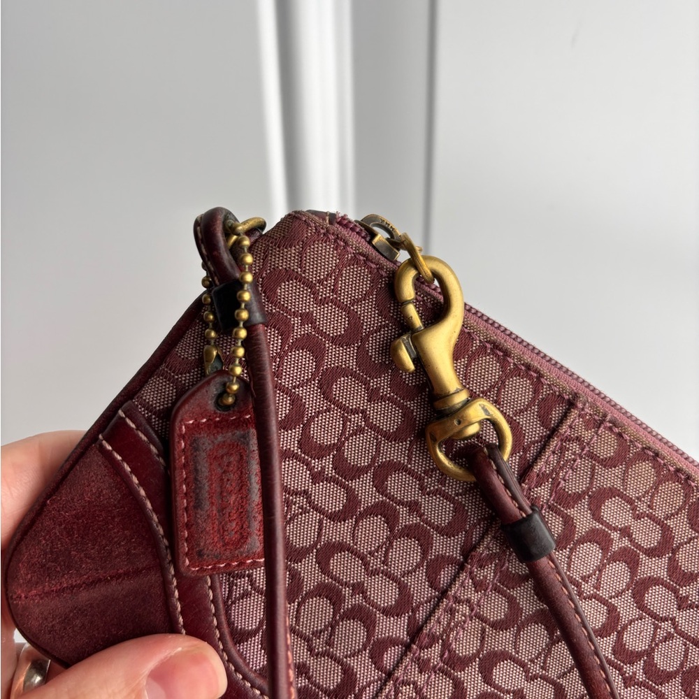 Burgundy Coach Signature Canvas and Suede wristlet - Picture 7 of 7